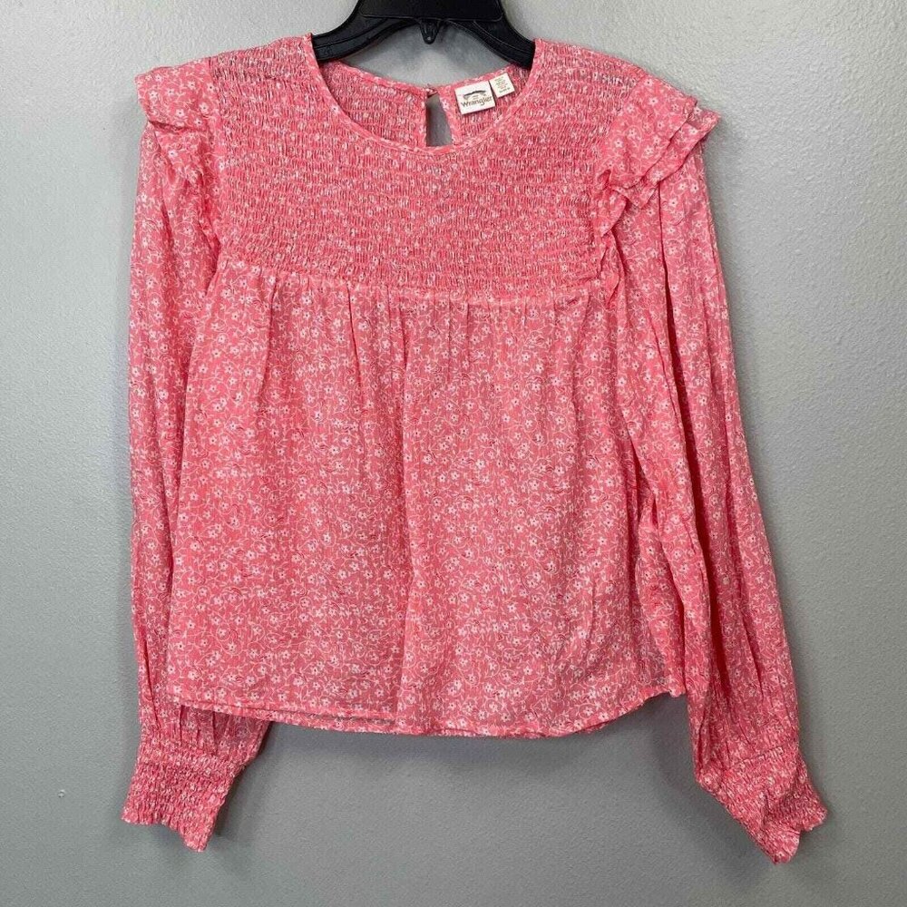 Billabong x Wrangler Carefree Top Womens Medium Floral Ruffled Smocked Prairie